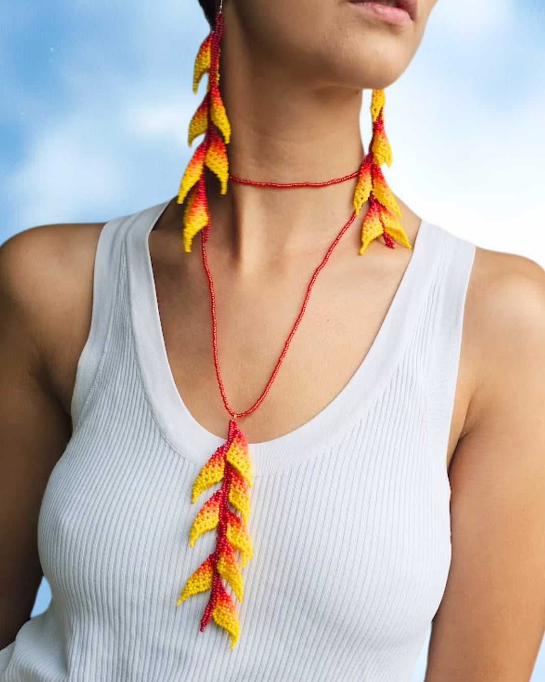 Aretes de Heliconias en mostacilla del Putumayo